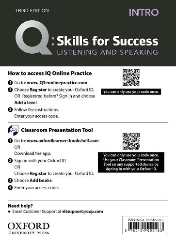 Q: Skills for Success: Intro Level: Listening and Speaking Teacher's Access Card
