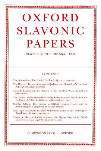 Oxford Slavonic Papers: Volume XXXI (1998)