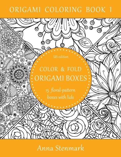 Color & fold origami boxes - 15 floral-pattern boxes with lids