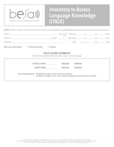 Bilingual English-Spanish Assessment™ (BESA™): Inventory to Assess Language Knowledge (ITLAK)