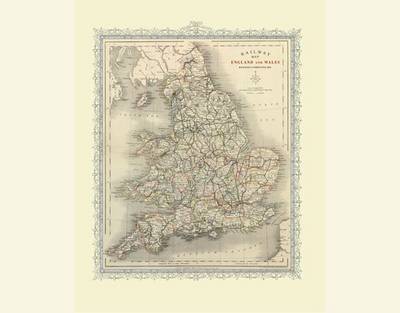 Railway Map of England and Wales 1852 - Old Map Supplied Rolled in a Clear Two Part Presentation Tube - Print Size 45cm x 32cm