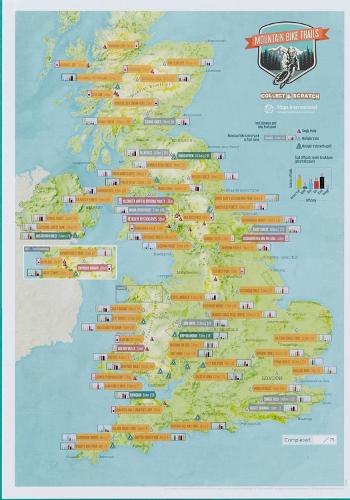 UK Mountain Biking Trails Scratch Map Poster