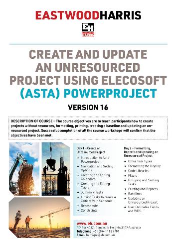 Create and Update an Unresourced Project using Elecosoft (Asta) Powerproject Version 16