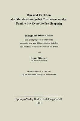 Bau und Funktion der Mundwerkzeuge bei Crustaceen aus der Familie der Cymothoïdae (Isopoda)