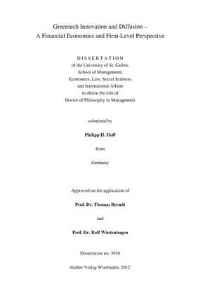 Greentech Innovation and Diffusion