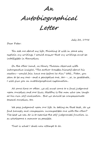 An Autobiographical Letter