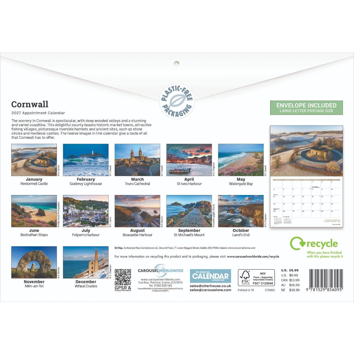 Cornwall A4 Calendar 2027