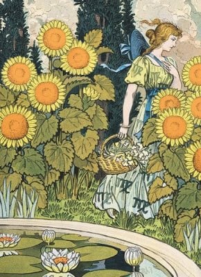 August Lady And Sunflowers Greeting Card