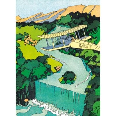 Aeroplane Flying Over Waterfall Card