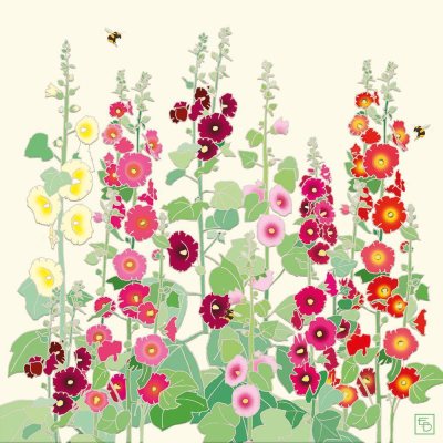 Hollyhocks Greeting Card